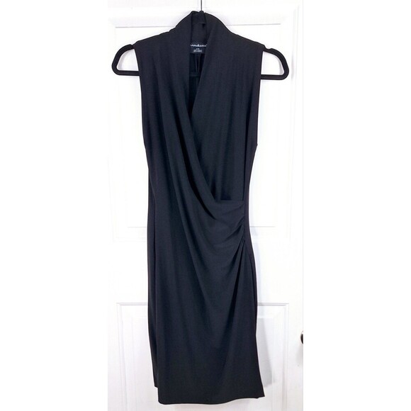 Norma Kamali Faux Wrap Black Stretch‎ Jersey Knit Sleeveless Dress Size Small - Picture 1 of 9